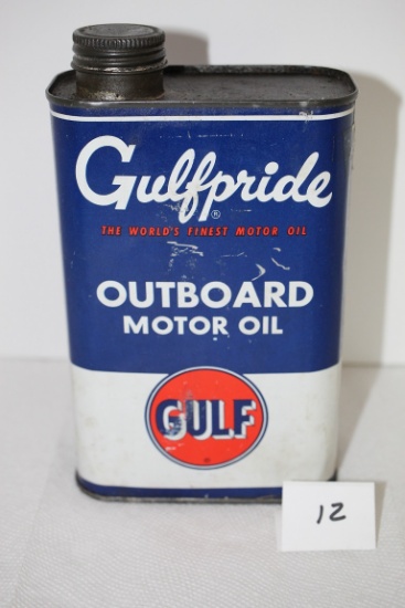 Gulfpride Outboard Motor Oil Can, Gulf Oil Corp., 7 3/4"H incl. cap x 4"