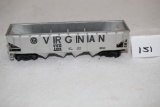 Virginian Hopper Car, VGN 2106, HO Scale, Missing coupler