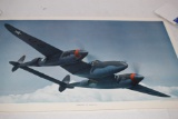 WWII Plane Poster, Lockheed P-38 Lightning, Kodachrome For Air Trails Pictoral by Hans Groenhoff