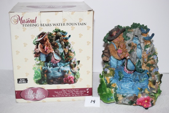 Musical Fishing Bears Water Fountain, Battery Operated, Classic Treasures, Resin, 7" x 6"W