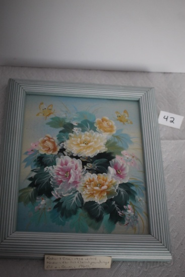Framed Oil On Canvas Floral Painting, Robert Cox, 12" x 10" incl. frame