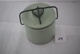 Vintage Light Green Butter/Cheese Crock, Lid, Wire Bail, Seal, 4 1/2