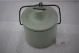Vintage Light Green Butter/Cheese Crock, Lid, Wire Bail, Seal, 4 1/2