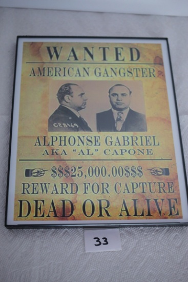 Framed Al Capone Wanted American Gangster Picture, 11" x 8 1/2" incl. frame