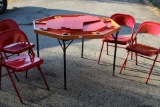 Poker Table  & 4 Metal Chairs, Table-Wood, Metal, Vinyl Covering, Approx. 49