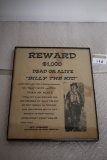 Framed Billy The Kid Reward Sign, 8 1/2