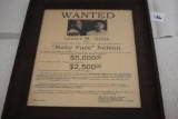 Framed Baby Face Nelson Wanted Sign, 17 1/4