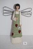 Angel Figurine, Wood, Metal Wings, 16