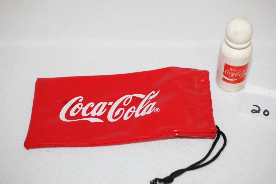 Coca Cola Vinyl Bag-7" x 3 1/4", Coca Cola Hand Lotion Plastic Bottle-3"