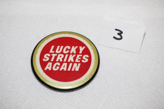 Lucky Strikes Again Pin, Metal, 2 1/2" round