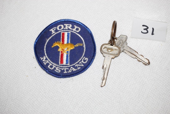 Vintage Ford Mustang Car Patch & Key, Patch 3" round