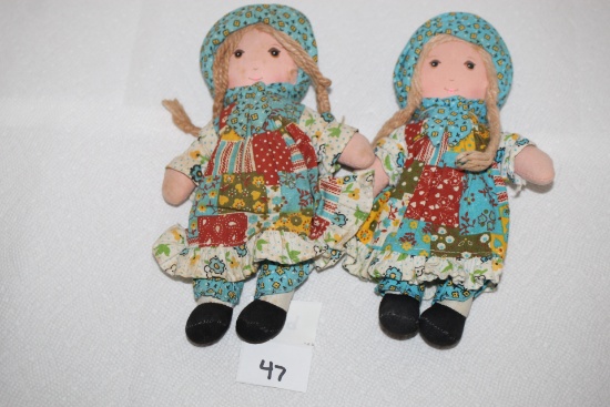 2 The Original Holly Hobbie Rag Dolls, Knickerbocker Toy Company, Each 8 1/2", 1 doll missing tag