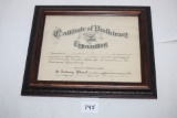 Framed Certificate Of Proficiency In Typewriting, 1922, Wisconsin Commercial Academy