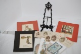 Old Print Factory Note Cards, Die-Cut Greetings With Envelope-All NIP, Metal Stand