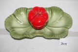 Vintage Brad Keeler Tomato Lettuce Leaf Chip & Dip, Ceramic, #887, Made In USA, 12