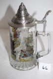 Clear Glass Stein With Metal Hinged Lid, 4 Seasons, Made In Germany, Lid Has Domex Sticker