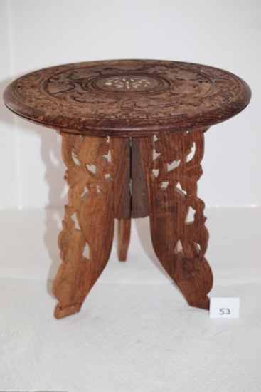 Carved Wood Plant Stand, 12" x 12" round