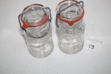 Glass Jars With Lids, Seals, Wire Bales, Heaton N.J. On Bottom, 5 1/4