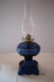 Cobalt Blue Princess Feather Pattern Oil Lamp, 6 1/2