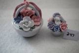 2 Porcelain Flower Baskets, 4 1/2