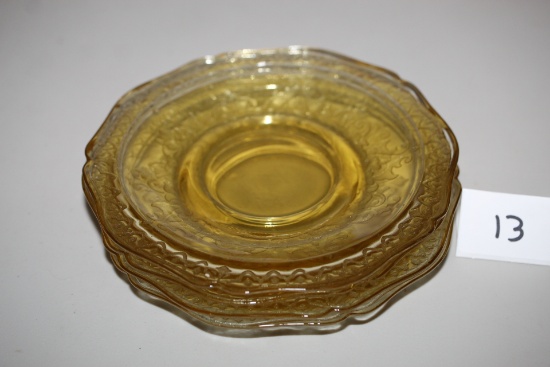 Yellow Depression Glass , Set Of 4 Small Plates, 6"