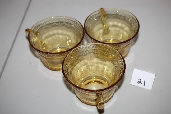 Set of 3 Yellow Depression Glass Cups, 3 3/4" x 2 3/4"H