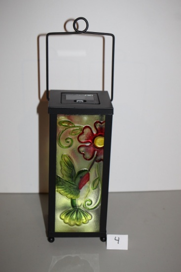 Hummingbird Lantern, Solar Powered, 4 1/2" square x 10 1/2"H