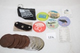 Assorted Items, Play Coins, Buttons, Clip, Key Case