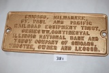 Cast Iron Chicago, Milwaukee, St. Paul and Pacific Railroad Equipment Sign, 13