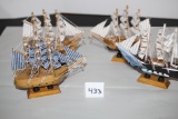 4 Miniature Wooden Ships, 5 1/2