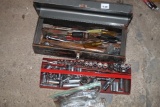Tool Box With Large Sockets, Wrenches, Misc., Box is rusty, Heavy