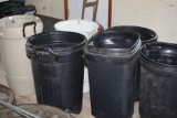 5 Plastic Garbage Cans, 1 Plastic Barrel, LOCAL PICK UP ONLY