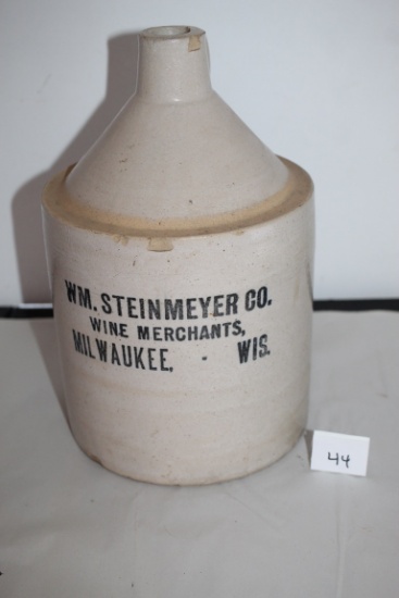 Wm. Steinmeyer Co. Jug, Wine Merchants, Milwaukee, WI., 11 1/2" x 7" round