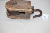 Vintage Wood & Metal Pulley, 10