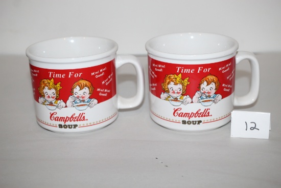 Set Of 2 Campbell's Soup Mugs, 3 1/2" x 4" Round