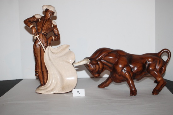 Bull Fighter-Ceramic-12 1/2"H, Bull 13 1/2" x 7"H, Ceramic, Repaired, See Picture