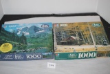 2 Milton Bradley 1000 Piece Puzzles, Pieces Not Verified