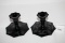 2 Black Glass Candle Holders With Painted Silver Décor, 3 1/2