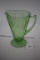 Cherry Blossom Cone Shaped Pitcher, Green Depression Glass, 7 1/2