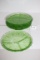 6 Cherry Blossom Grill Plates, Green Depression Glass, 9 1/4