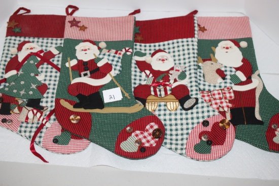 4 Cloth Christmas Stockings, Each 16"