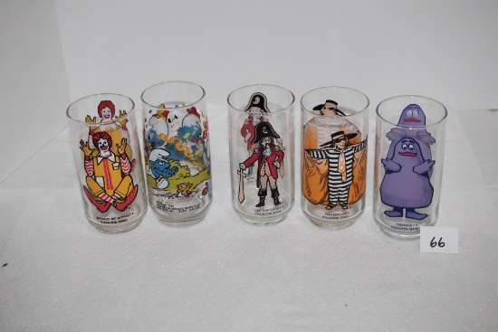 Set Of 4, Vintage McDonald's Collector Series Glasses-5 1/2", Plus 1 Harmony Smurf Glass