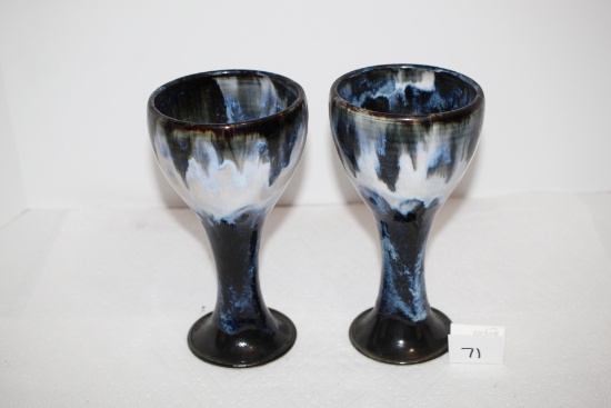 Pair Of Ceramic Goblets, 7 3/4" x 4" Round At Top