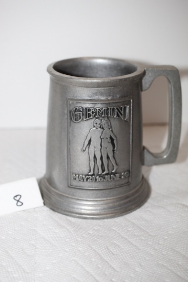 Vintage Pewter Beer Mug, Gemini, May 21 to June 20, 4 3/4"H