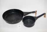 Black Speckled Enamel Ware Frying Pan & Sauce Pan, Pour Spouts, Frying Pan