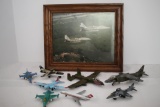 Assorted Diecast & Plastic Planes, 2-Ertl, 2-Matchbox, 2-Road Champs, 2-Pull Back Planes