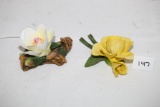 2 Porcelain Flowers, Yellow Rose-Napolean Italy-4 3/4