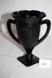 Black Glass Trophy Vase, Handles, 7