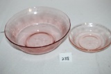 2 Dogwood Bowls, Pink Depression Glass, 8 1/4