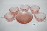 5 Dogwood Saucers & Cups, Pink Depression Glass, Saucers-5 3/4